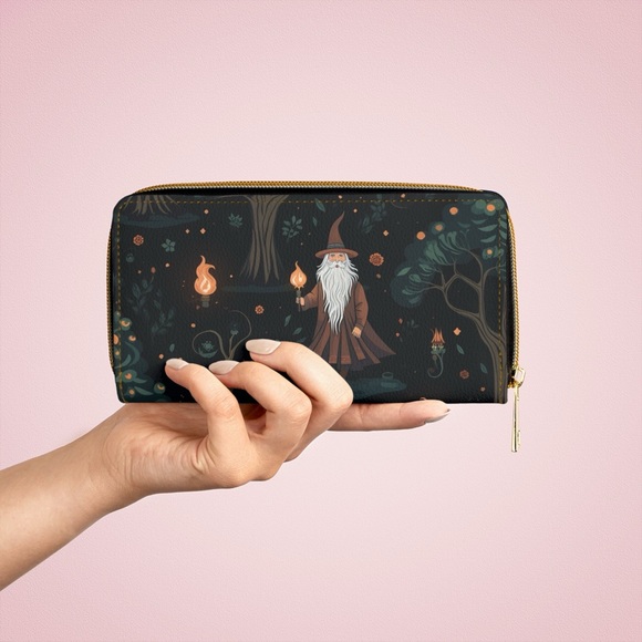Dark Forest Wizard Witch Zipper Wallet | Black | Witch-Themed Design - Picture 4 of 6